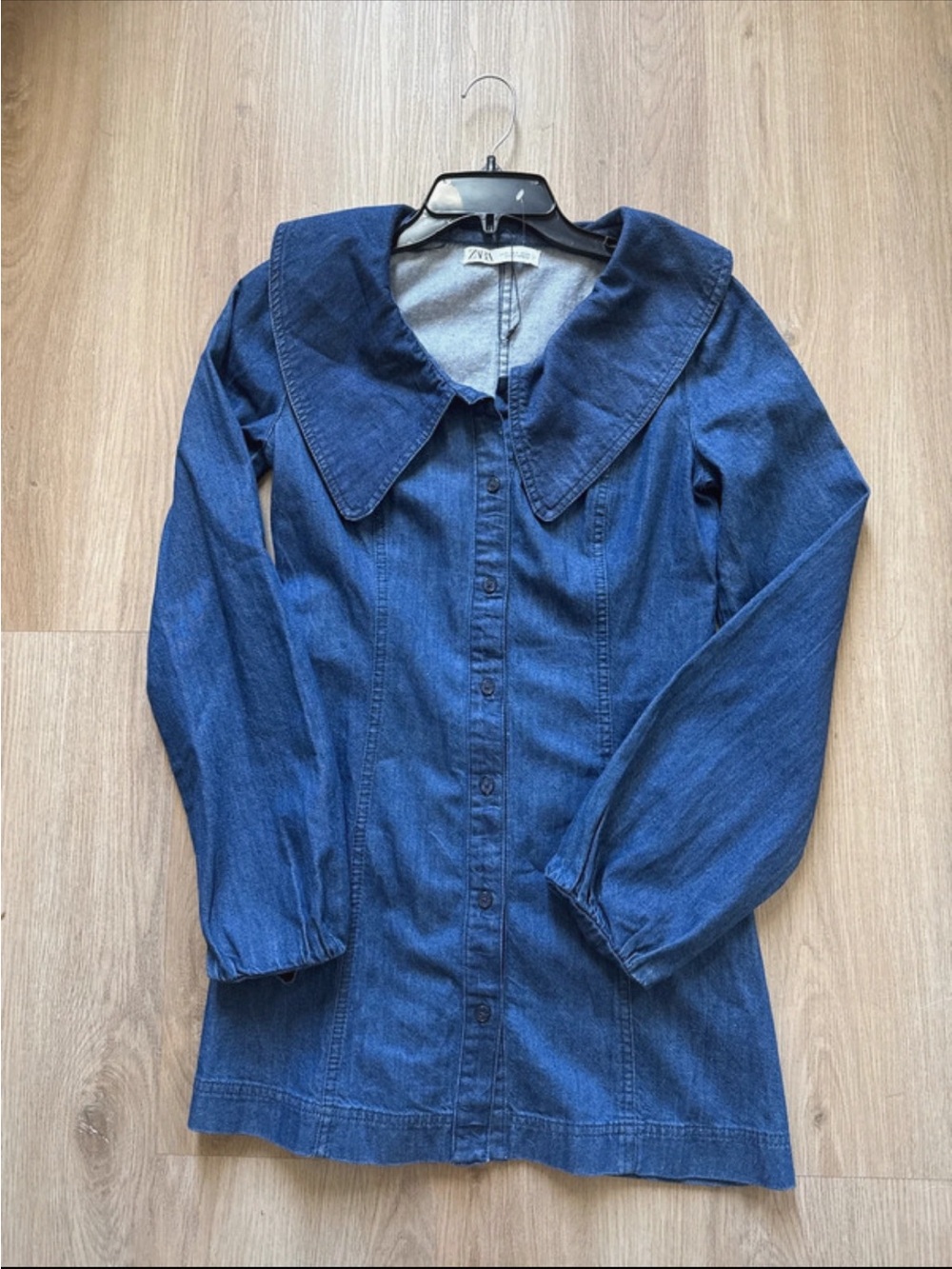 Zara Blue Denim Button-Up Jacket with Wide Collar